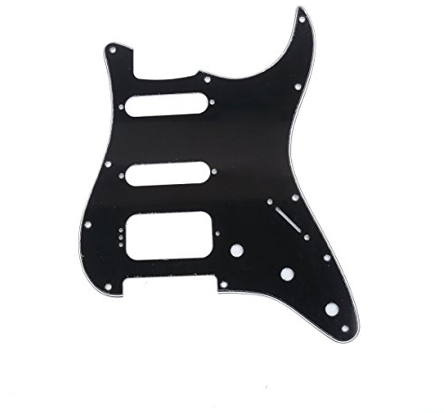 Musiclily Pro 11 Löcher Round Corner HSS Strat Pickguard Gitarren-Schlagbrett für USA/Mexican Stratocaster 4-screw Humbucking Mounting Open Pickup,3 lagig Schwarz