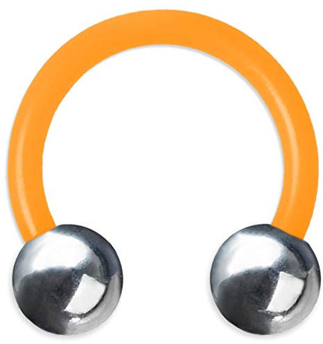 viva-adorno 2 x 12 x 6mm Hufeisen Piercing PTFE Kunststoff Edelstahl Kugeln Brustpiercing Septumpiercing Z439, orange