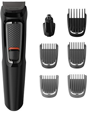Philips MULTIGROOM Series 3000 MG3721/14 Wiederaufladbarer schwarzer Haarschneider/-schermaschine (schwarz, rechteckig, Bart, Ohr, Augenbraue, Nase, Edelstahl, 60 Minuten, integriert)