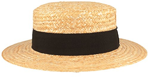 Kreissäge Strohhut | Sommerhut | Sonnenhut -aus 100% Stroh mit schwarzem Ripsband- Gondoliere-Hut MADE IN ITALY - 6 cm breite Krempe - Beige, Beige, S / 55
