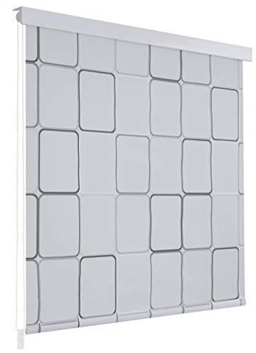 Festnight Cortina de Ducha Enrollable Persiana de Ducha Blanco Separador de Habitaciones para Baño con Diseño de Cuadrados 160x240cm