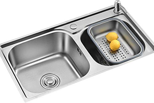 Küchenspülen 304 Edelstahl-Wanne Doppelwaschbecken Spülbecken Haushalts Spüle Bar Spüle for Den Bündigen Einbau Und Montage Aufsatz- (Color : Silver, Size : 72 * 39cm)