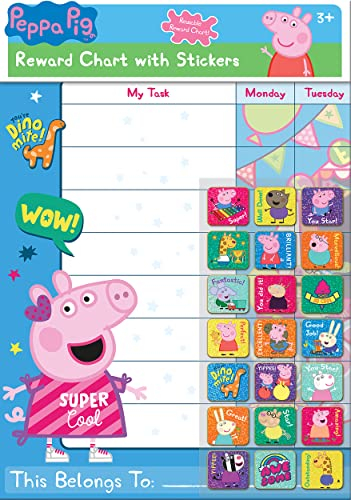 Paper Projects 01.70.30.021 Everyday Reward Chart and Sparkly Stickers Wutz Peppa Pig Belohnungstafel für den Alltag und 56 glitzernde Aufkleber, Mehrfarbig, 29.7cm x 42cm