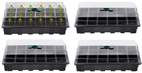 KAHEIGN 4Pcs Plant Seedling Tray, 24 Cells Plastic Seedling Nursery Tray Flower Seed Propagators with Adjustable Vents for Greenhouse Garden Home (With 4Pcs Lids and Bases)