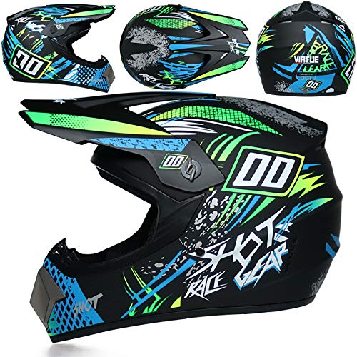 Amacigana® Motocross Motorradhelm Downhill Fullface Helm - Kinder Crosshelm Mountainbike BMX MTB Helm, Für Männer und Frauen geeignet. (Grün,M)