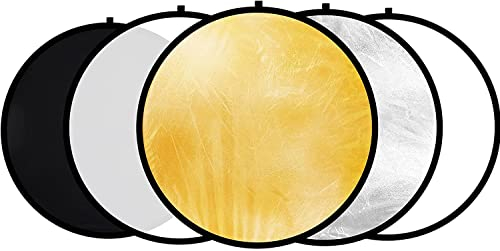Apore 5 in 1 Faltreflektoren Set Reflektor für Studio und Foto Diffusor,Gold Silber Weiß Schwarz und Transparent,Runden