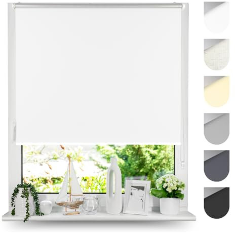 Tom'Shop® Verdunkelungsrollo Klemmfix ohne Bohren[Weiß, 110cm x 150cm] Seitenzugrollo Thermorollo Klemmrollo mit Klemmträger Fensterrollo Super Blackout Rollo