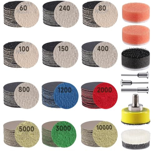 188 Disques De Ponçage 1 Pouce, Papier De Verre GOH DODD Accroche-Boucle 60 À 10000 Grains Humide/Sec Pour Auto, Métal, Verre, Résine, Bois - Avec Pad, Polissage Et Mousses