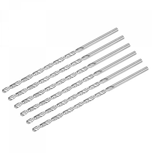 sourcing map HSS(High Speed Steel) Extra Long Twist Drill Bits, 6mm Drill Diameter 200mm Length for Hardened Metal Woodwork Plastic Aluminum Alloy 6 Pcs