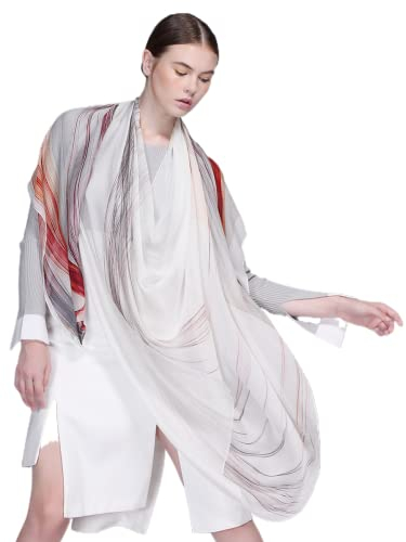 Prettystern Damen XXL Seidenschal Stola Sommer-Tuch Seide Schal Strand Pareo Sarong bunt modisch Druck weiß Y22