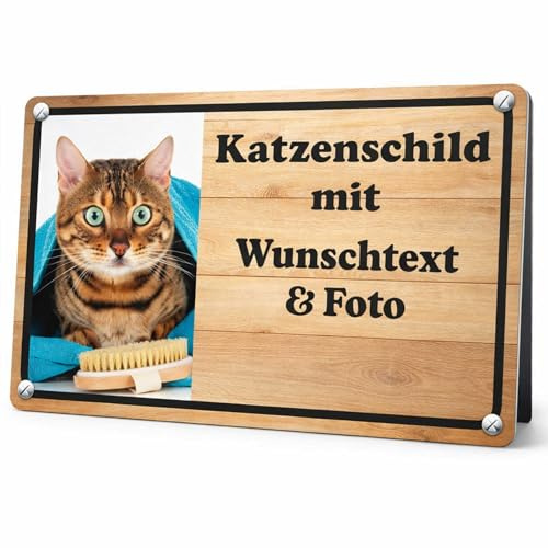 INDIGOS UG - Alu-Dibond Schild - Katze - mit Wunschtext und Foto - Spruch - Design Deko Geschenkidee individuell personalisiert - Schilder selbst gestalten