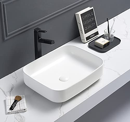 Swiss Aqua Technologies Aufsatzwaschbecken Infinitio 50 x 39 x 13 cm | Keramik weiß matt ohne Überlauf | ultradünnes und modernes Design | pflegeleicht | weiß