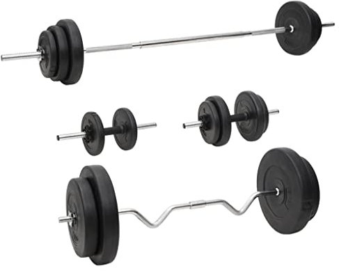 vidaXL Langhantel und Kurzhantel mit Gewichten 90 kg, Langhantel Set, Hantelscheiben Set, Langhantelstange, Fitness Trainingsgerät