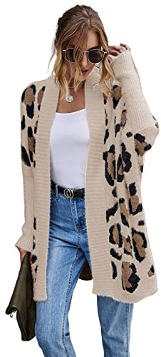 HEYPORK Damen Herbst Winter Warm Bequem Jacke Casual Mode übergangsjacke Mantel Frauen Strickjacke Jacke Persönlichkeit Mode Leopardenmuster Gestrickt Pullover