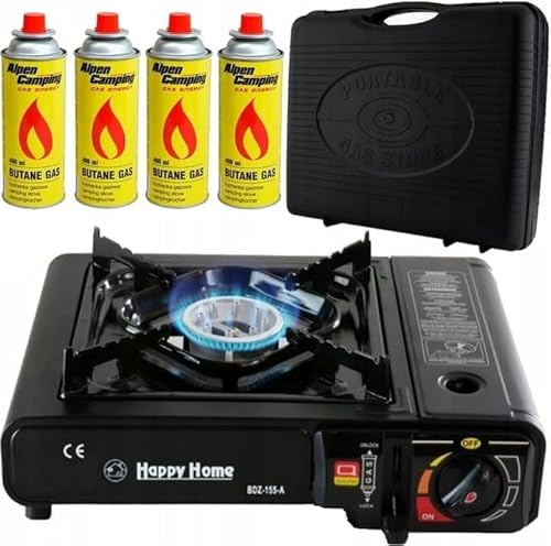 Butane Stove Portable Cooker in Carry Case 2 4 8 12 Gas Bottles Camping BBQ Kit Gas Camping Stove with Automatic Ignition & Heat Control (Gas Stove + 12 Butane Cans)