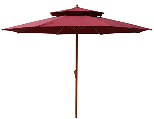 Parasol Parasol Double Top 2,7 m Parasol de Table de Marché, Grand Parasol de Patio à 2 Niveaux imperméable avec manivelle et 8 nervures en Fer, extérieur/Piscine/Plage/Jardin (Taille : Rouge Foncé)