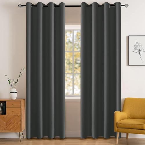 YSTELLAA Gardinen Vorhänge 2er Set, 140×300 cm, Verdunklungsvorhänge Mit Ösen, Thermovorhang Blickdicht Wohnzimmer, Schallschutz Vorhang Schlafzimmer, Outdoor Vorhang Wetterfest, Grau
