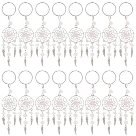 nbeads 24 Stk. Traumfänger Charms, Natürliche Rosenquarz Chips Verschönert Legierung Traumfänger Anhänger mit 316 Edelstahl Schlüsselanhänger für DIY Handwerk Schlüsselanhänger Hängende Dekoration