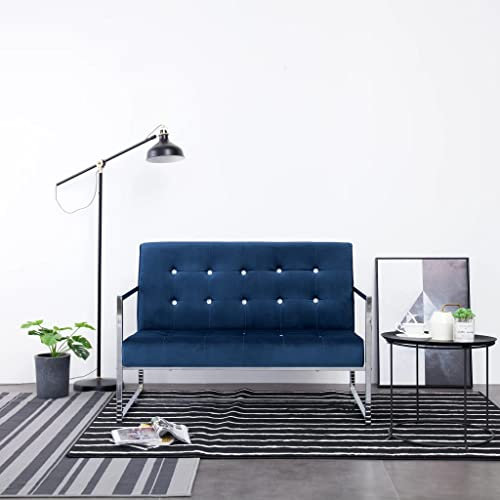 KOIECETA Sofa 2-Sitzer mit Armlehnen Polstersofa Loungesofa Polsterbank Sitzbank Sofabank Sessel Bank Sitzmöbel Polstermöbel Samt Verchromte Beine (Blau)