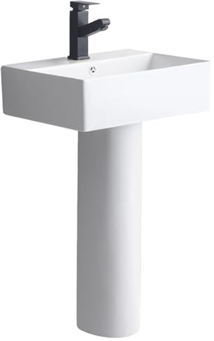 Keramik Standwaschbecken, Einteiliges Standwaschbecken, Keramik-Standwaschbecken für Badezimmer, weißes Standwaschbecken, mit Warm- und Kaltwasserhahn, Gästetoilette, Heimbalkon im Freien (Size : 525