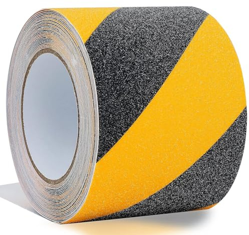 ONTWIE Antirutsch Klebeband, 10cm x 20m Anti Rutsch Klebeband | Absperrband Gelb Schwarz, Antirutschband Selbstklebend für Treppen, Dusche, Treppen, Schwimmbad, Treppen & Außenbereiche