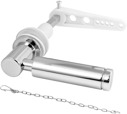 LUBOXIN Toilet Flush Handle Zinc Alloy Cistern Handle Replacement Kit | Universal Toilet Handles Flush Lever Toilet Cistern Replacement Kit Cistern Lever Arm with Chain - Adjustable Arm(Silver)