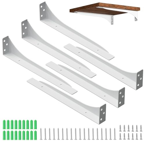 Mordx 6 Stück Regalhalterungen，Winkel Schwerlastkonsole ，Metall Schwerlastträger Bügel，Schwerlastkonsole Regalwinkel，Regal Halterung 90 ° für Wandhalterung (Weiß, 35cm)