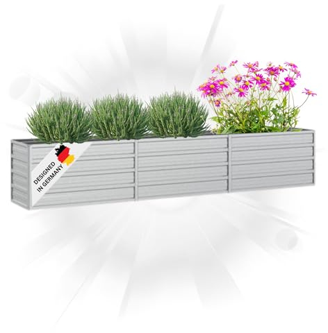 DELUKE® Hochbeet für Garten Oskar Silber | 240x40x45cm | Verzinkter Stahl | Wetterfest | Hochbeet Metall Gartenbeet Kräuterbeet Blumenbeet Beet hoch Frühbeet für Garten Gemüsebeet