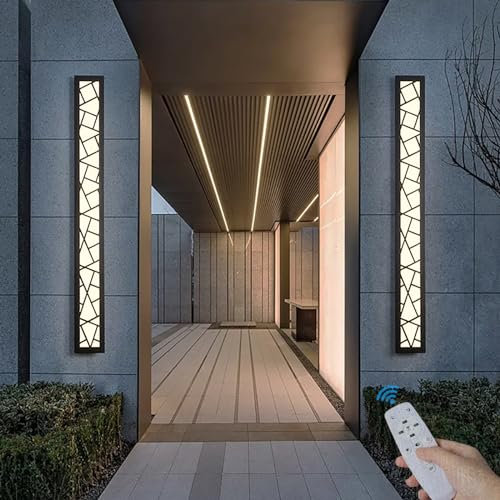 Außen Dimmbare Veranda Wandleuchten mit Fernbedienung Innen Lange LED Wandlampe Schwarz Modern Wandleuchte IP65 Garten Acryl Außenwandleuchte Terrasse Garage Außenlampe (Dimmbar,100CM)