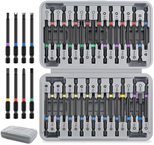Hi-Spec Juego de Destornillador y Taladro de Puntas de 36 Piezas Hexagonal de 75 mm con Torx de Seguridad, Cuadradas y XZN. Incluye Caja Compacta