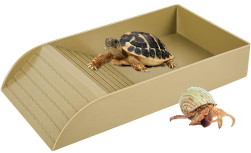 IXTIX Wasserbecken für Schildkröten mit Kletterrampe, Schildkröten Zubehör für Reptilientanks, Aquariumkäfigzubehör für Reptilien und Amphibien (Braun, 30.5 * 14.8 * 5.8cm)