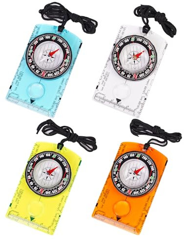 4 Pcs Kompass Kinder Outdoor mit justierbarer Deklination, Lupe, Lineal.Compass,Multifunktionaler Orienteering Wasserdichter Kompass für Kartenlesen, Navigation,Wandern