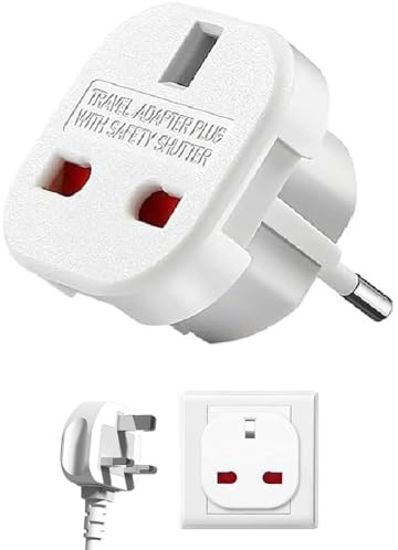 TECHZOCO Adaptateur prise UK vers prise européenne, adaptateur de prise britannique vers prise européenne, adaptateur de voyage britannique, adaptateur type G, adaptateur universel de voyage, 220-240