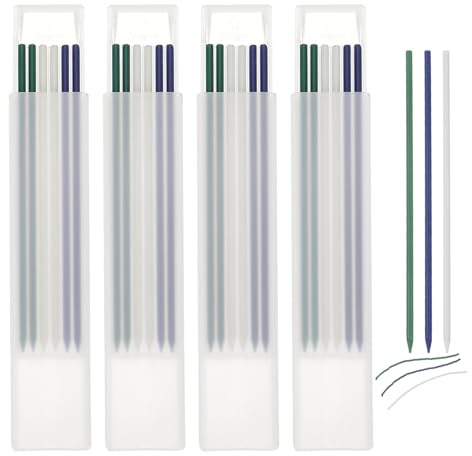QUARKZMAN 24 Stück Bleistiftminen Tischler Bleistift Ersatzminen 2,8 mm Solide Tieflochmarker Minen Bleistiftminen Konstruktion Bleistift Ersatz für Zimmermannsbleistift,Grün,Blau,Weiß
