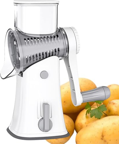 Rallador giratorio de queso con asa, triturador giratorio para cocina, picador de verduras, rallador de queso giratorio manual, cortador de verduras reemplazable con trituradora de queso de succión