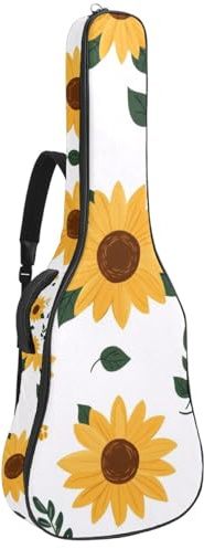 KengjuTesu 43 Zoll Akustikgitarre Softcase mit Rucksackgurt und 2 Taschen Handgezeichnete Sonnenblumen Keine Polsterung Rucksack Wasserdicht Oxford Tuch Bassgitarre Gigbag für Konzertgitarren,
