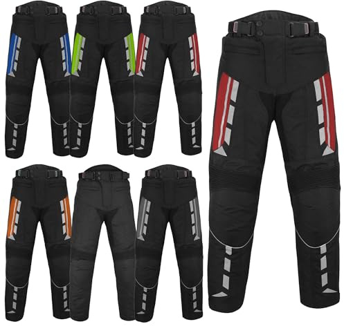 Pantalones de Moto para Hombre con Protecciones Pantalones de Moto de Tejido Cordura Impermeables con Protecciones en Caderas y Rodillas (FR/ES, Letras, L, Regular, Regular, Rojo)