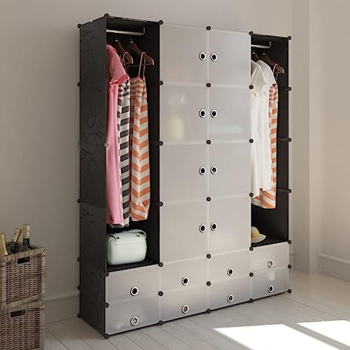 WKIEQACO Schränke & Aufbewahrung, Schränke & Kleiderschränke, Modularer Schrank, 18 Fächer, Schwarz und Weiß, 37 x 146 x 180,5 cm