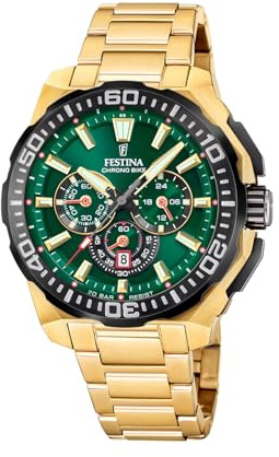 Festina Herrenuhr Analog aus Edelstahl 316l Goldfarben F20727/2 | Quarzwerk, Chronograph, Kalender, Widerstandsfähiges Mineralglas
