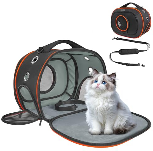 Airline Approved Cat Carrier 17 x 12.5 x 9, Fully Removable with Thick Double-Sided Padding, Breathable & Portable for Cats, Rabbits, Hamsters Under 12 lbs