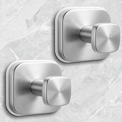 Ganci per doccia a forma quadrata, ganci a ventosa per bagno, cucina, finestra e porta in vetro, specchio, ganci rimovibili per asciugamani per bagno, confezione da 2 (argento)