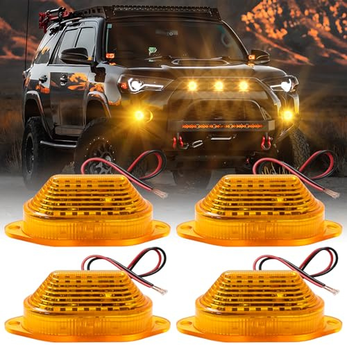 Defvnsy Lot de 4 Feux à LED Ambre - 12V-24V Stroboscope Étanche IP65 pour Camion Remorque Chantier - Gyrophare Avertissement Universel