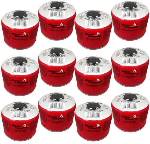 Alpen Camping Cartouche de gaz propane-butane 230 g EN 417 7/16″ Filetage extérieur Réchaud de camping Survival Expedition – Fiable – 10 °C à +40 °C – Certifié PI 0656/PI 0437 (12 pièces)