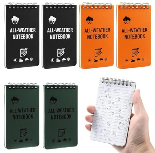 Ayicheyl Spiral Quaderno Appunti Impermeabile, 6 Pezzi A7 Taccuino Tascabile Resistente All'acqua, Block Notes Piccoli Mini Notebook 5 Minute Journal per I Viaggi, La Scuola, Il Lavoro