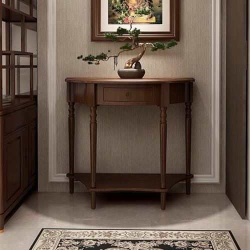Halbmond-Konsolentisch aus Holz mit Schublade, moderner Wand-Beistelltisch, schmaler Eingangstisch mit Aufbewahrung, Sofatisch für Wohnzimmer, Flur, Foyer(Dark Walnut,60*30*80cm/23.6*11.8*31.5in)
