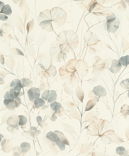 Rasch Farm Living 709018 Papier peint intissé avec feuilles et branches en bleu et marron - Aquarelle délicate