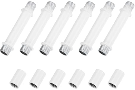 M METERXITY 6-Set Straight Pipe Lamp Stem Kit, 50mm(1.97) Long M10 Double End Thread Rod W/Coupling Sleeve Nuts for Table Lamps/Chandeliers, Light Fixture Replacement Parts [White]