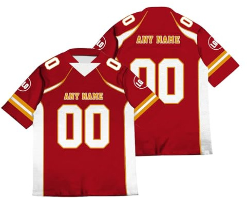 WEOPLKIN Camiseta de Fútbol Americano Personalizada, Nombre Logo Número Personalizados Camiseta de Rugby para Hombres Mujeres rojo