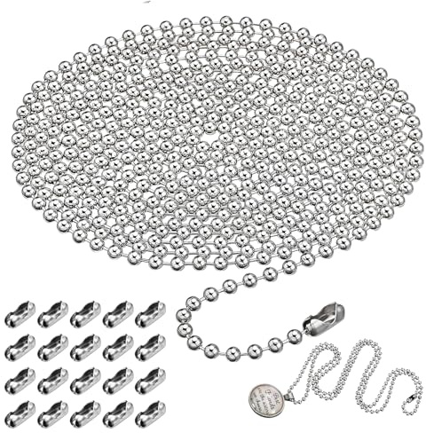 6M Roller Blind Chain 4.5mm Stainless Steel Rust Proof Blind Beads Chain with 20 Pcs Connectors Replacement for Plastic Chain Easy to Install Fit for Roller and Vertical Blinds