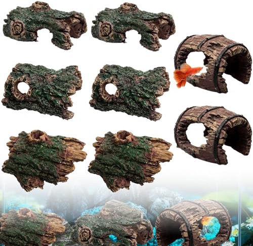 XHNKEG 8 Stück Aquarium Deko Höhle, Versteck für Fische Rock Cave Ornament für Aquarien Aquarium Dekoration Dekoratives Set Ideal für Reptilien Natürliche Verstecke